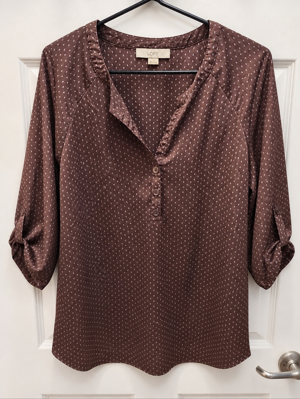 LOFT Brown Speckled Blouse M 3/4 Sleeve Work Office Top - Picture 2 of 6